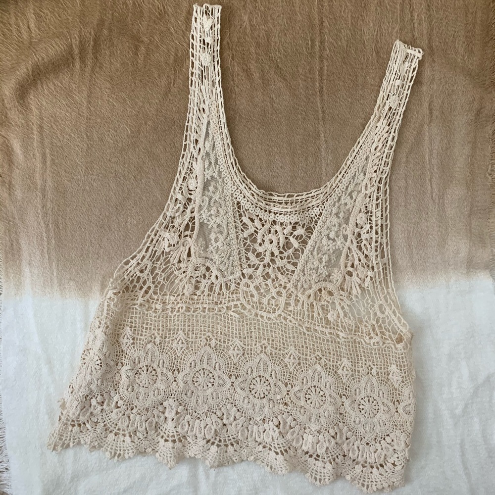 Beige Crochet Tank Top